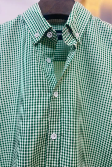 Modern Fit Green Small Check Cotton Shirt