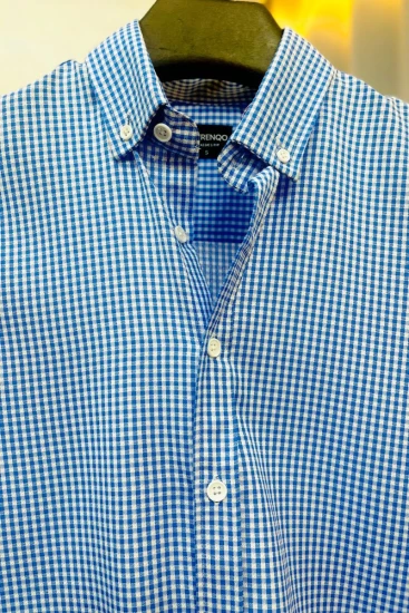 Modern Fit Blue Small Check Cotton Shirt