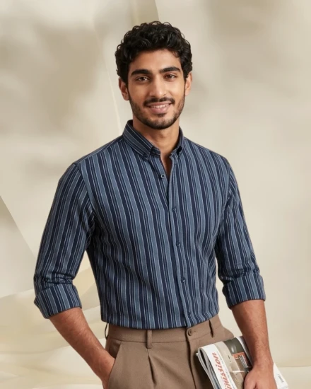 Navy Blue Vertical Stripe Shirt
