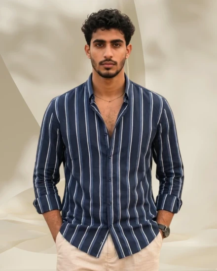 Bold Vertical Stripe Navy Blue shirt