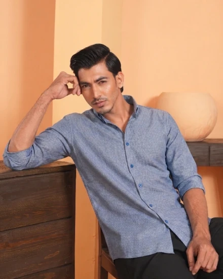 Elegant Sky Blue Textured Full Sleeve Shirt for Men