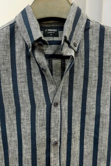 Men’s Long Sleeve Vertical Striped Button-Down Shirt