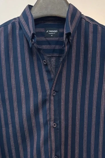 Men's Navy Pinstripe Button-Down Collar Shirt